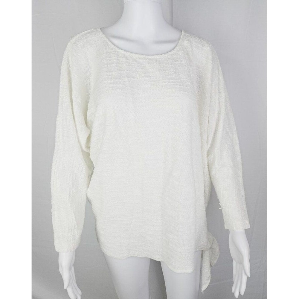 Sunday in Brooklyn White Textured Tie Blouse‎ Women's Medium Long Sleeve Asym